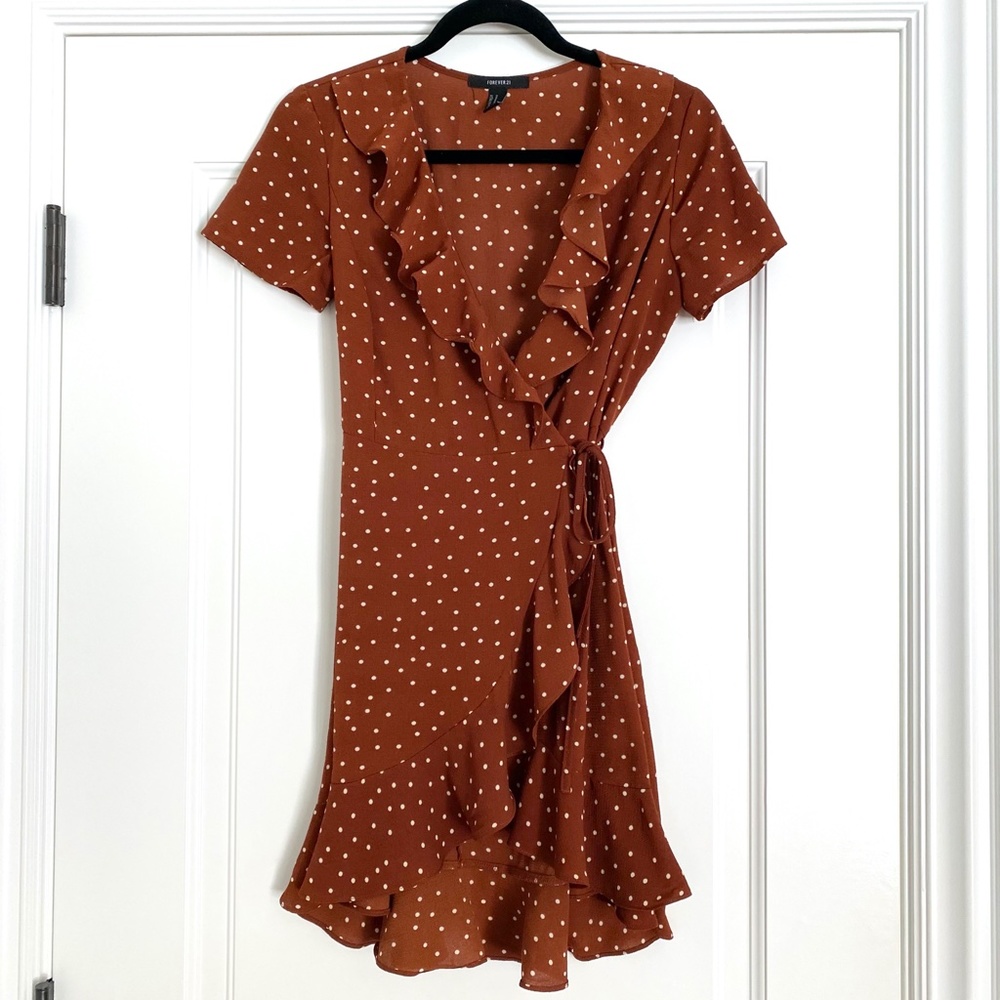 Forever 21 Polka Dot Ruffle Wrap Mini Dress - Medium - Picture 3 of 7